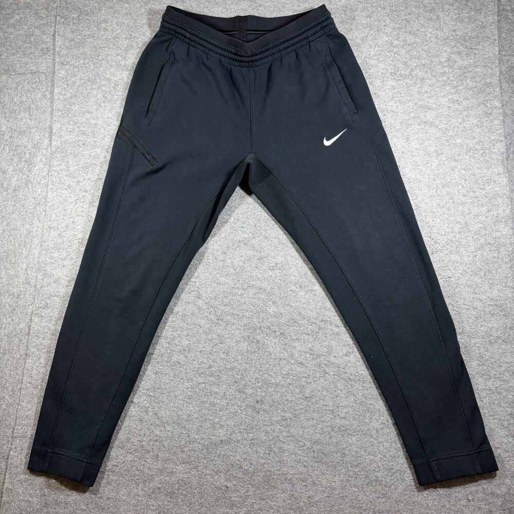 Nike Joggers Mens M Black Tapered Training Drawstring Zip Pockets Ankle Cuffs